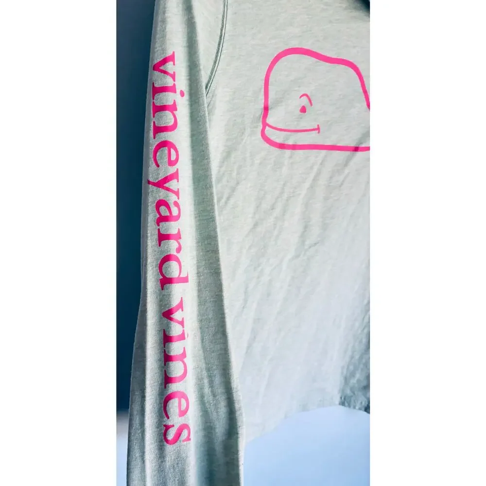 Vineyard Vines Logo Hooded Long Sleeve Tee Sz XS Green and Pink